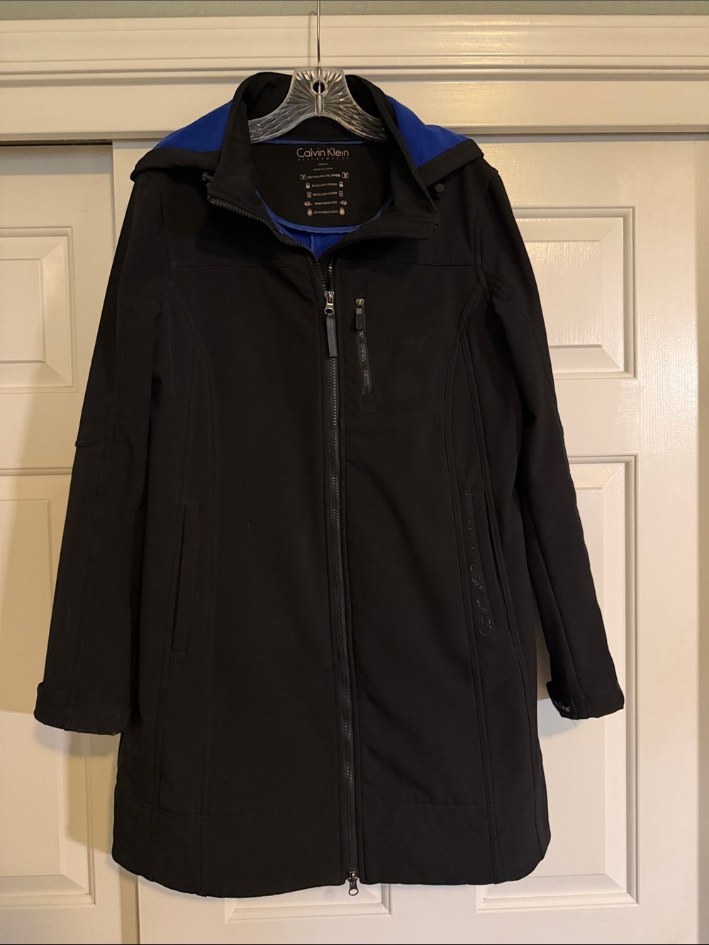 Calvin Klein Black Trench Coat with Hood